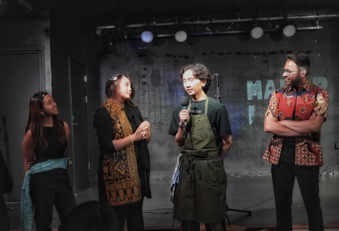 The Jumpa Rasa team being introduced on stage at a supper club