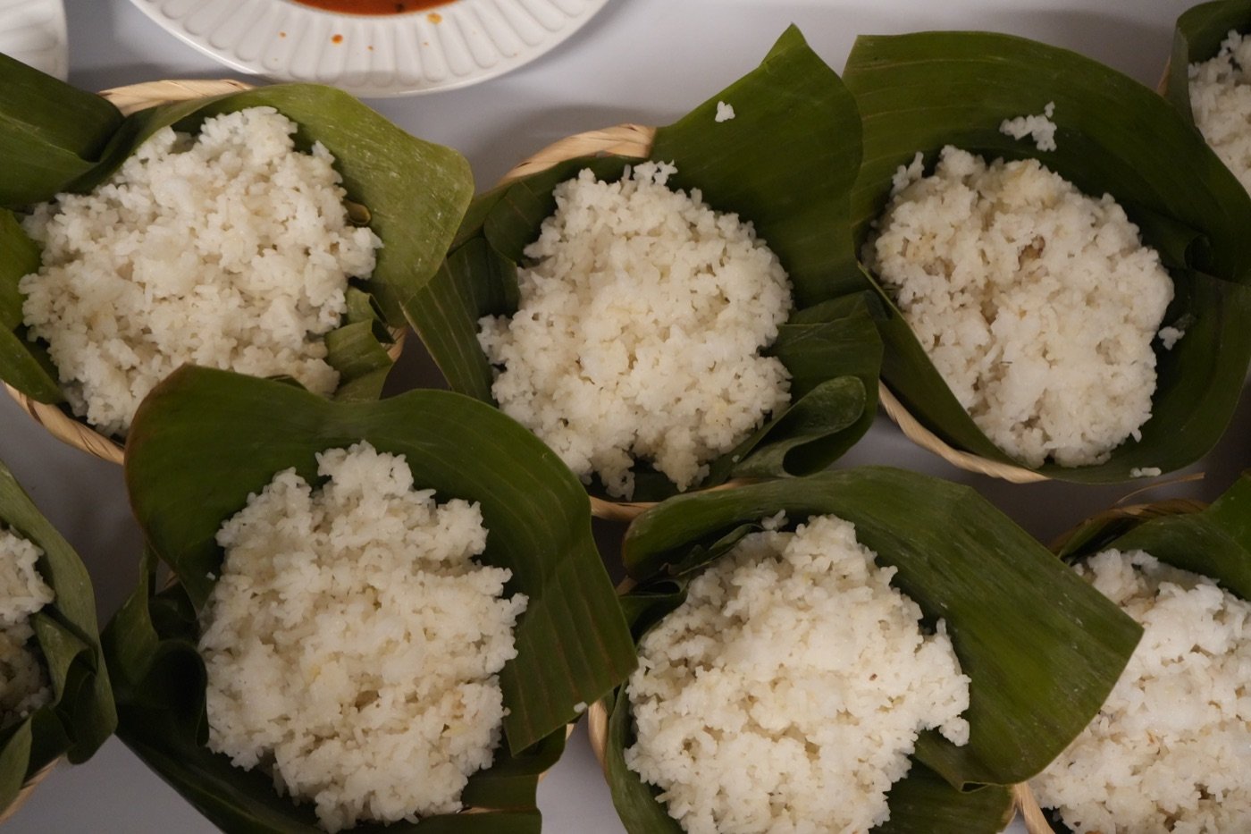 Nasi Aroma, jasmine rice steamed in banana leaf baskets